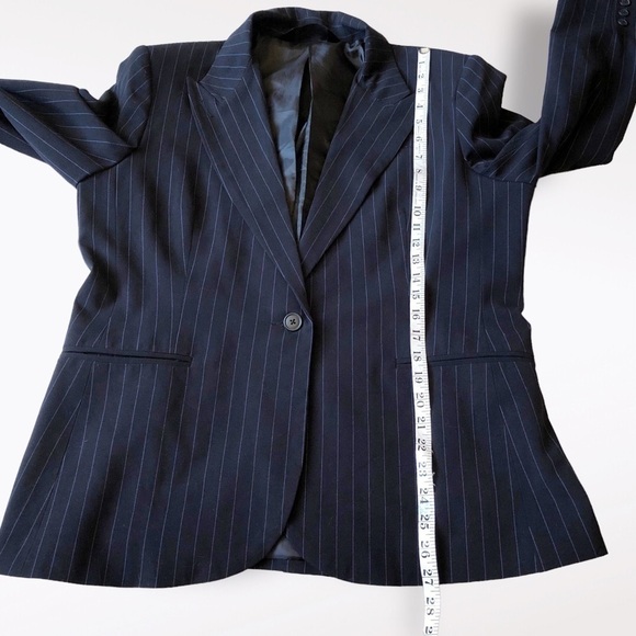 NORMA Kamali Blazer Indigo Navy Pinstripe Fitted Career Single Button 18 - Picture 11 of 11